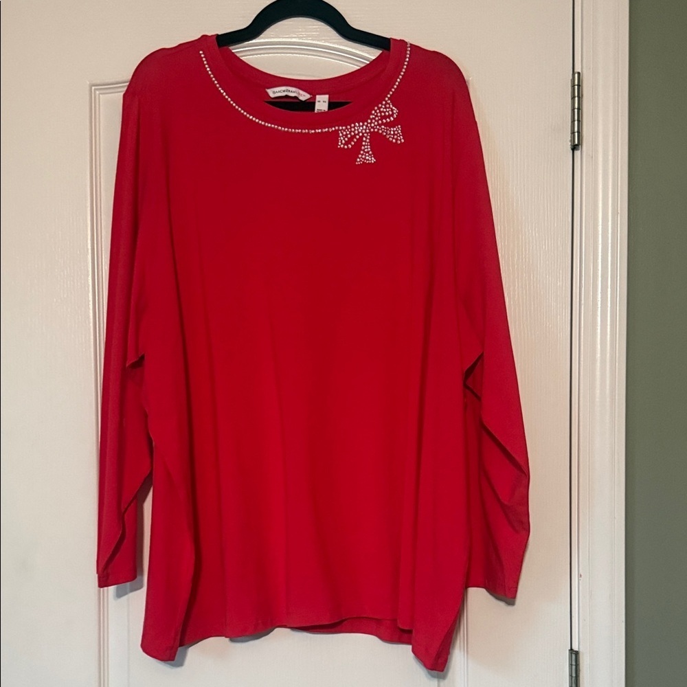 Isaac Mizrahi Embellished Red Long-Sleeve Womens Top Size 4X